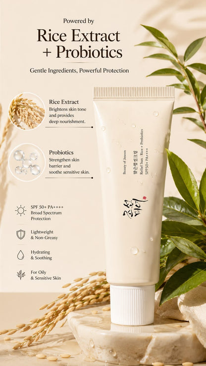 Beauty of Joseon – Relief Sun: Rice + Probiotics SPF50+ PA++++